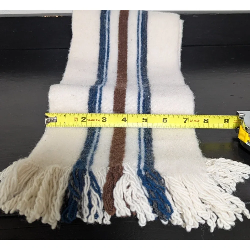Gender‎ Neutral 100 % Wool Scarf Cream/Blue/Brown w/Tassel Fringe